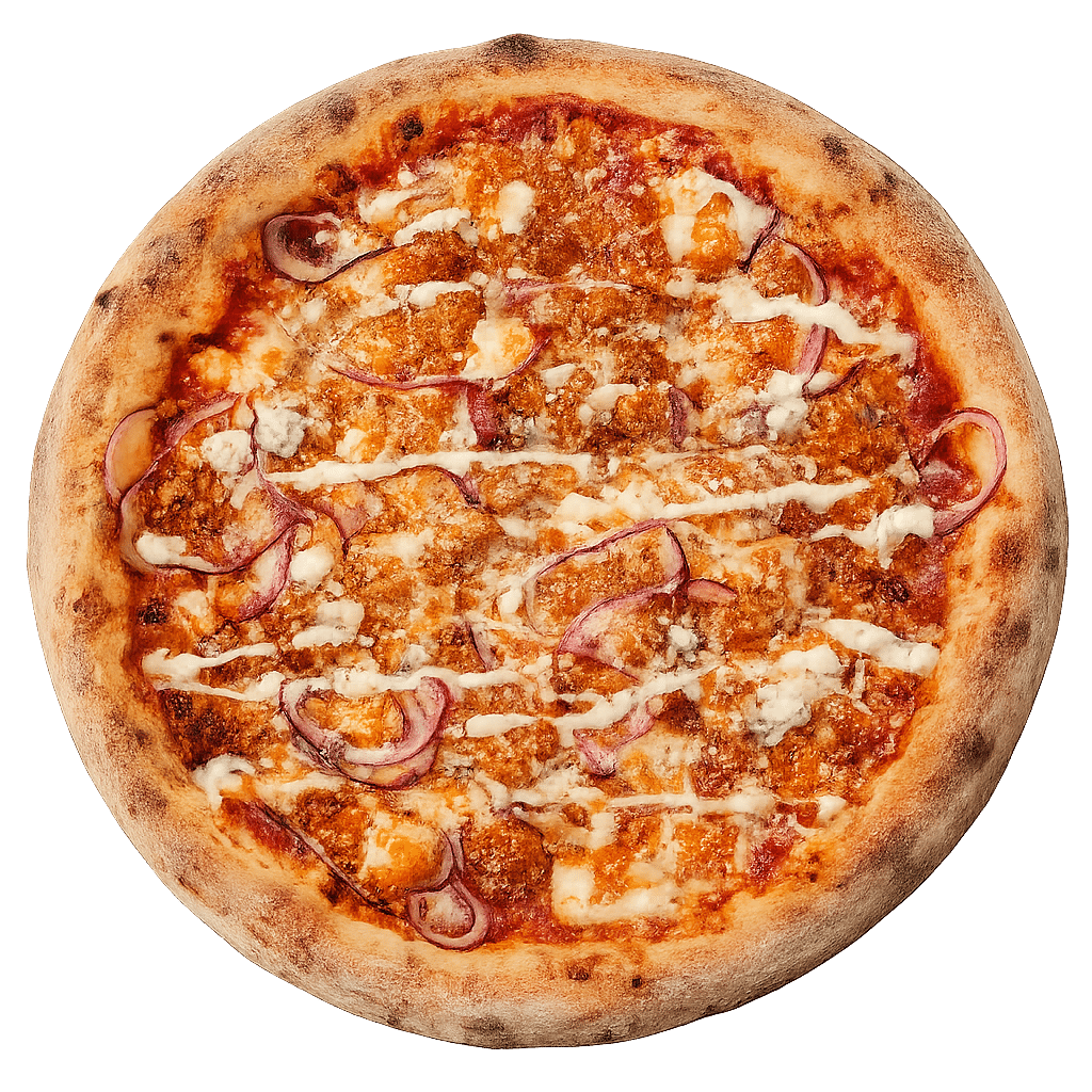 Buffalo Fried Chicken pizza with spicy buffalo sauce
