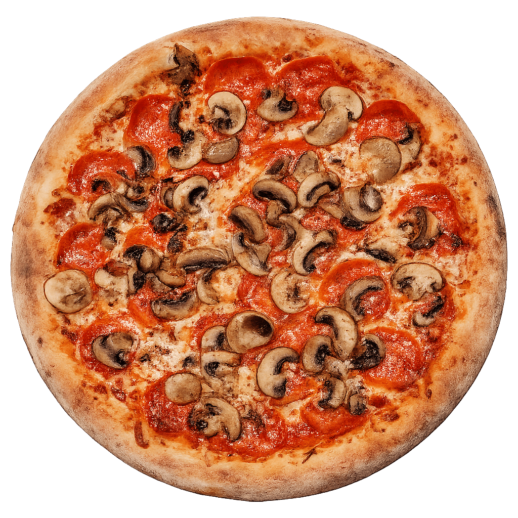 Pepperoni e Funghi pizza with pepperoni and mushrooms